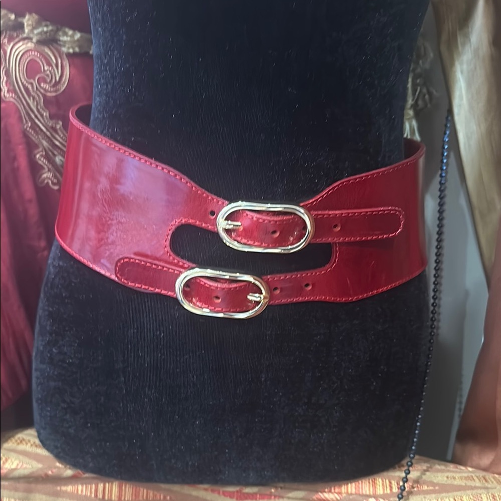 Zara Red Belt with Gold Double Buckle